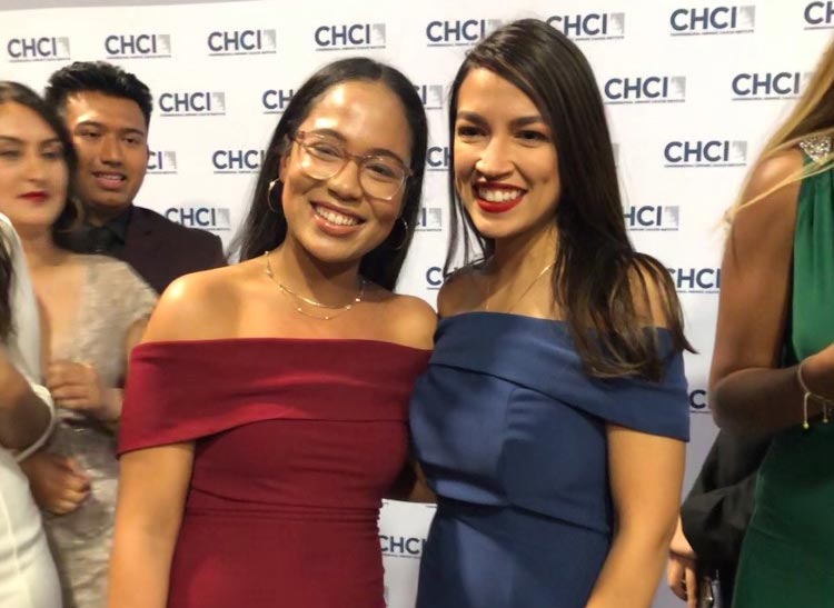 Karla Lora '20 with Rep. Alexandria Ocasio Cortez