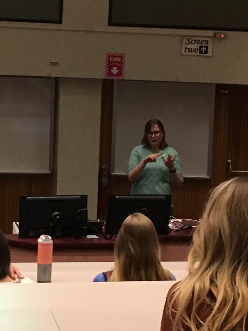 Librarian Larson-Rhodes, Prof. Adabra, Erinn