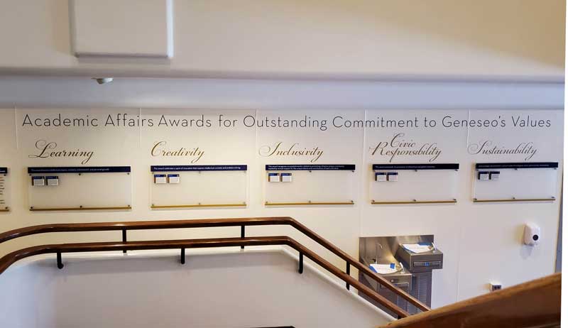 Erwin Hall display honoring Academic Affairs Award recipients
