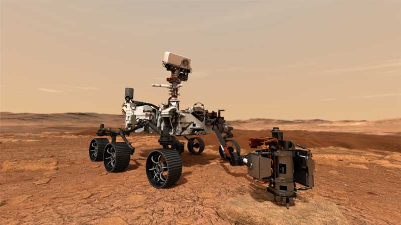 Mars 2020 rover uses its drill to core a rock sample on Mars