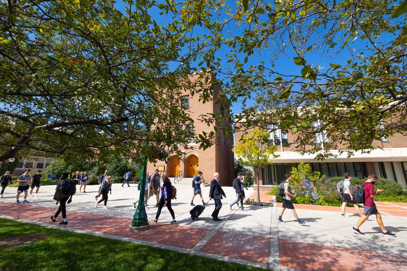 students walking on the College Green