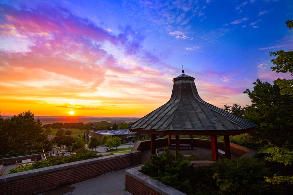 gazebo at sunset on Geneseo campus