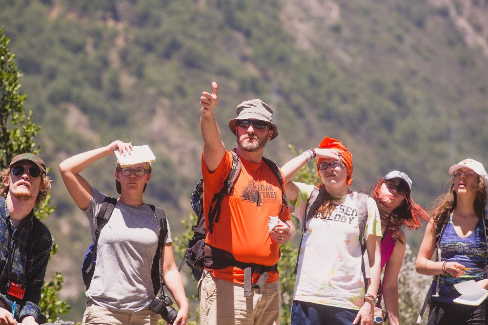 Students following their instructors direction.