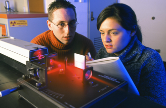 Students doing research with the optics and spectroscopy equipment.