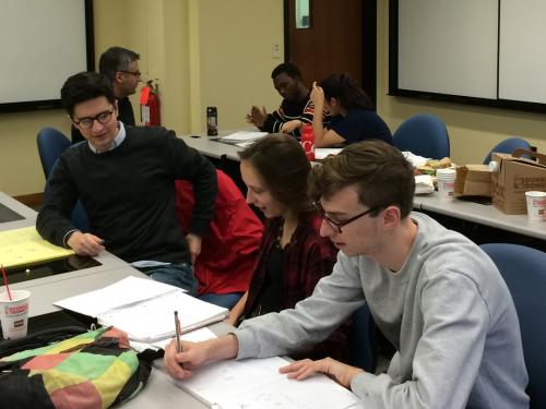 Students working at desk in Dr.Farbody 6