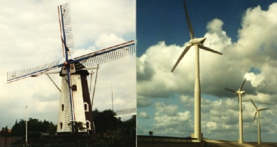 Old and new windmills coexist in The Netherlands