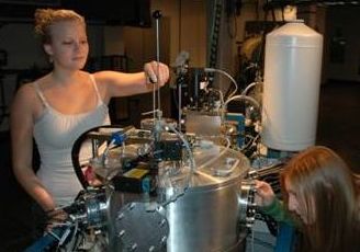 Two students conducting an experiment