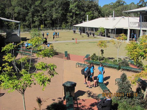 Overlooking the courtyard.