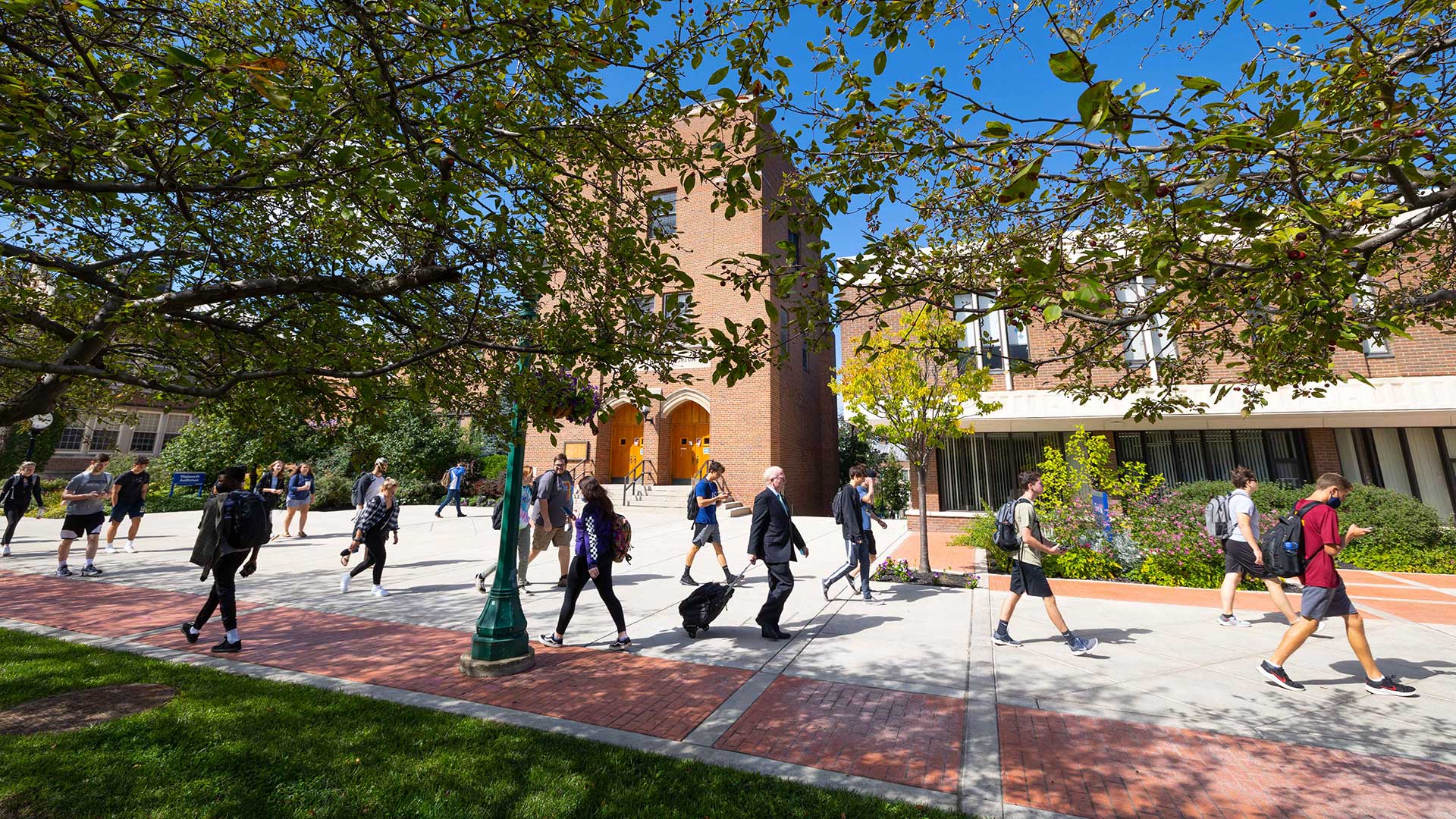 students walking on campus