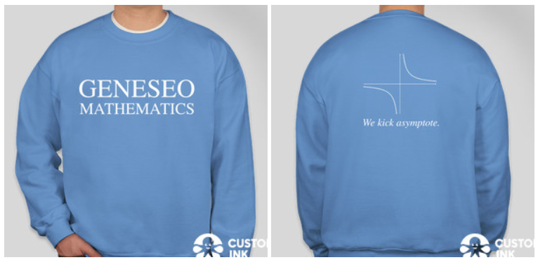 A light blue crewneck shirt. The front reads 