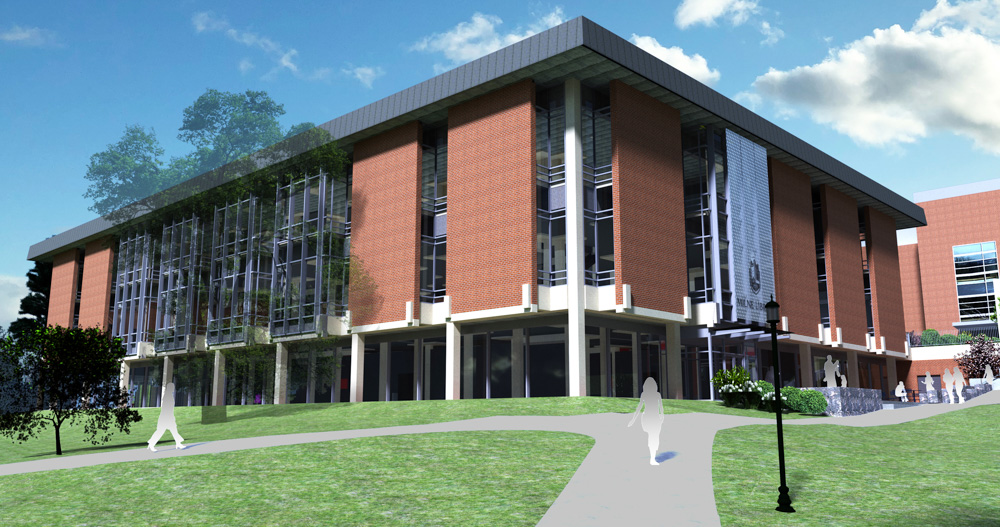 Rendering of the southwest corner of Milne Library