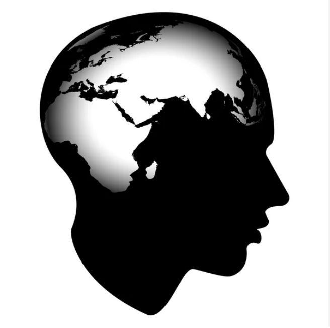 Screenshot Silhouette of a person's head with a world map inside