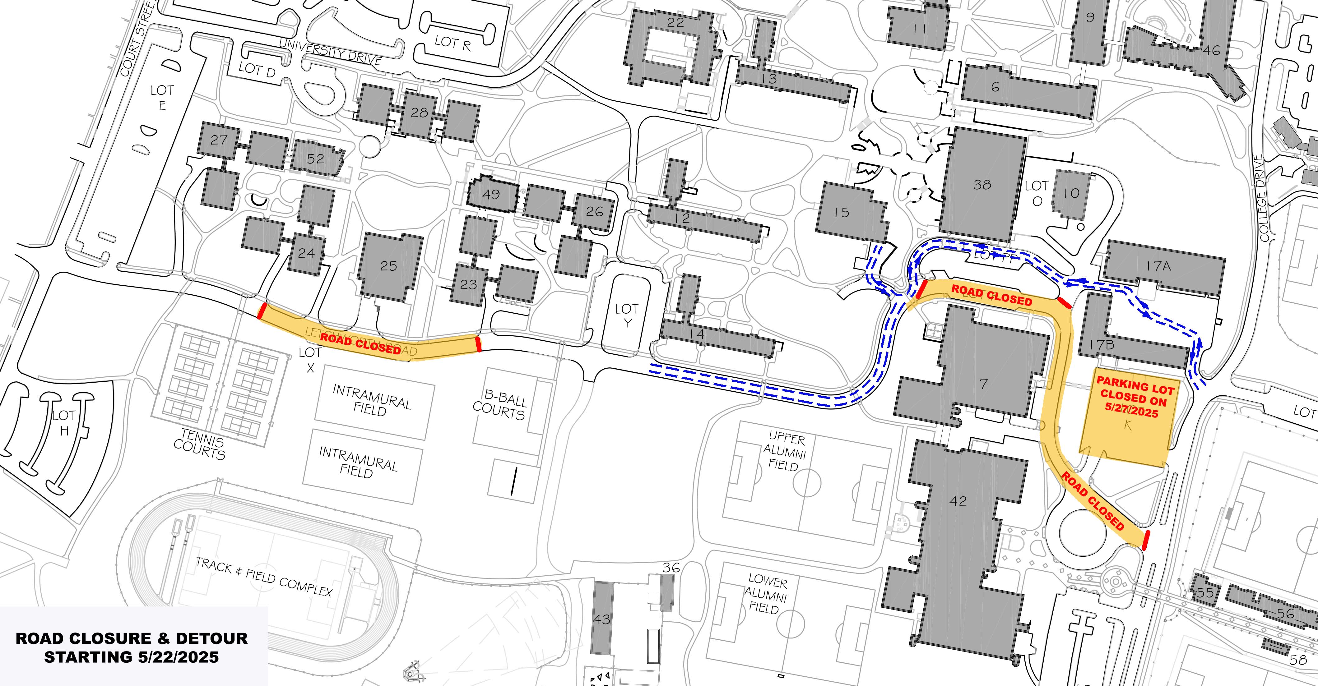 map showing construction on campus