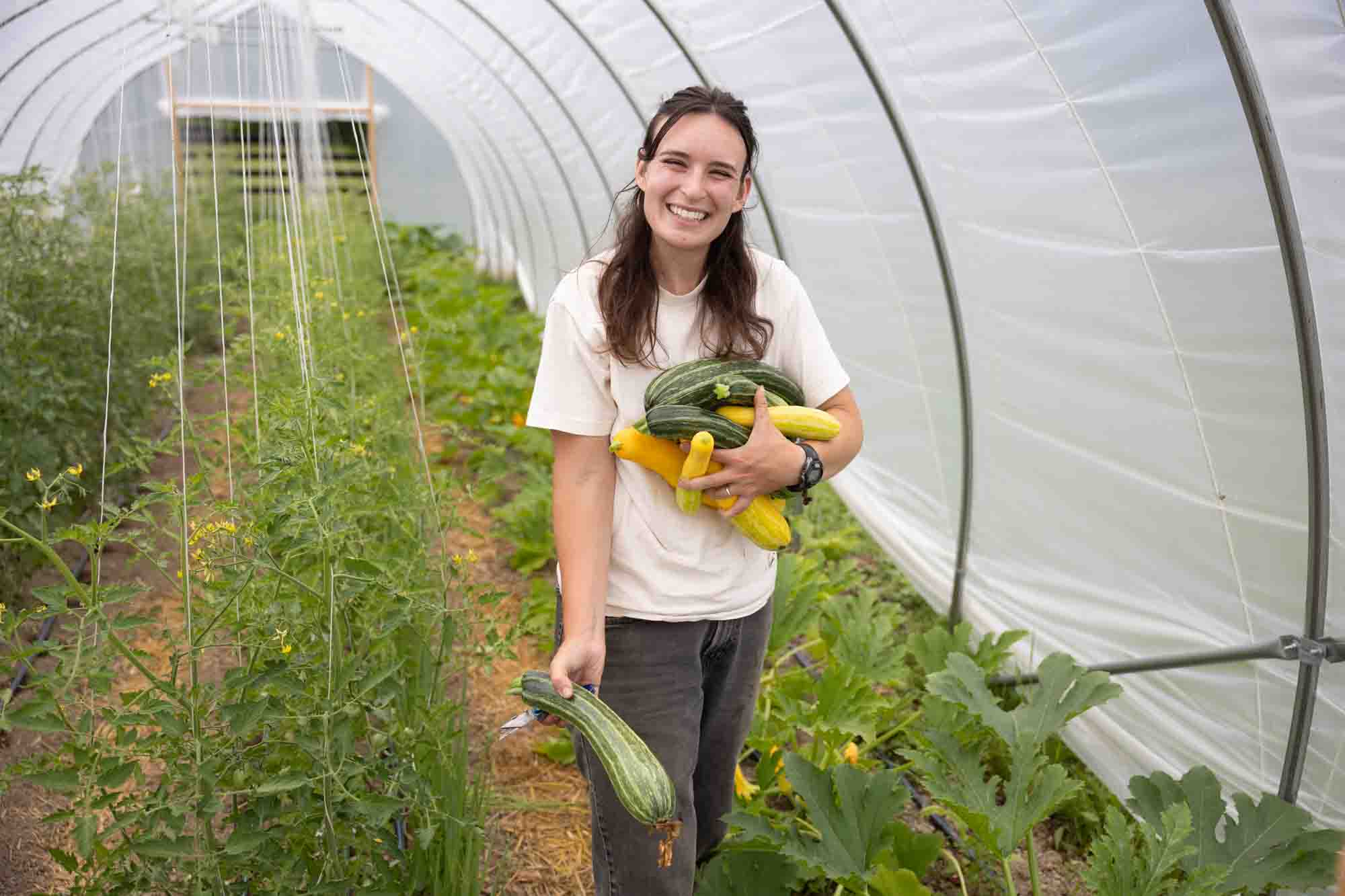 Bari Zeiger holds freshly picked produce