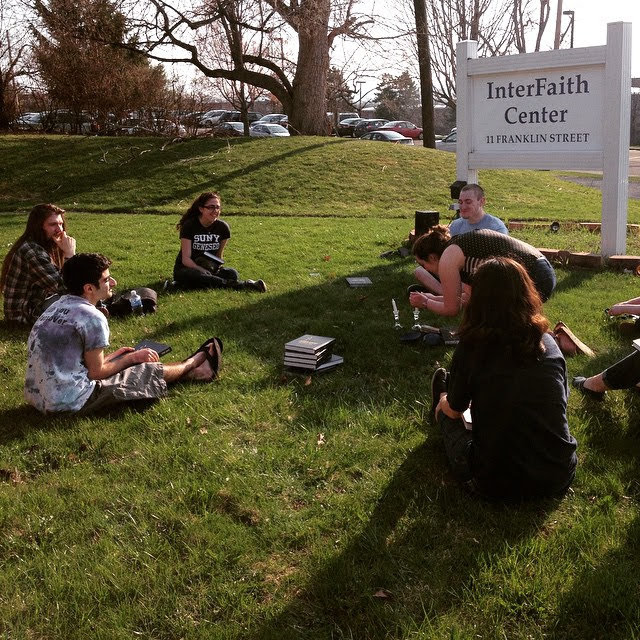 students outside Interfaith center