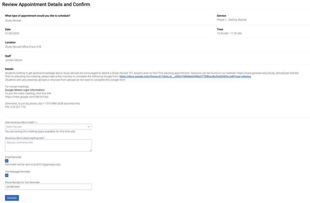 appointment details appointment details