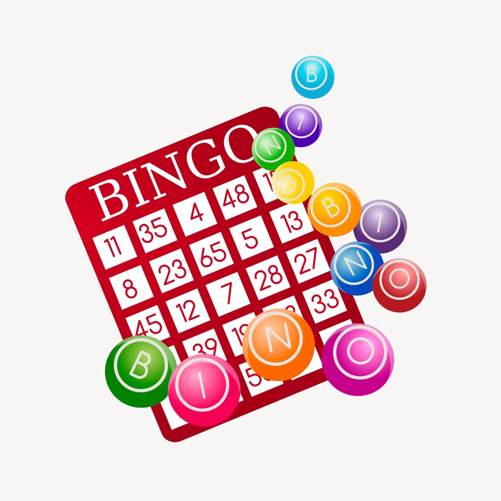 image is decorative and shows a red bingo board with the letters BINGO spelled on it balls in front of the board.
