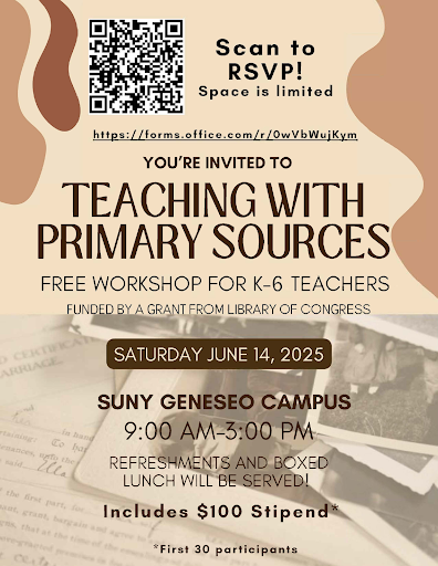 teaching-with-primary-sources Poster promoting teaching with primary sources event for K-6 teachers on Saturday June 14, 2025