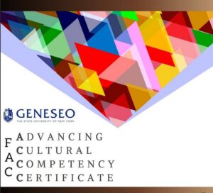 Geneseo FAC Advancing cultural competency certificate logo, with multiple colored triangles hovering over certificate name.