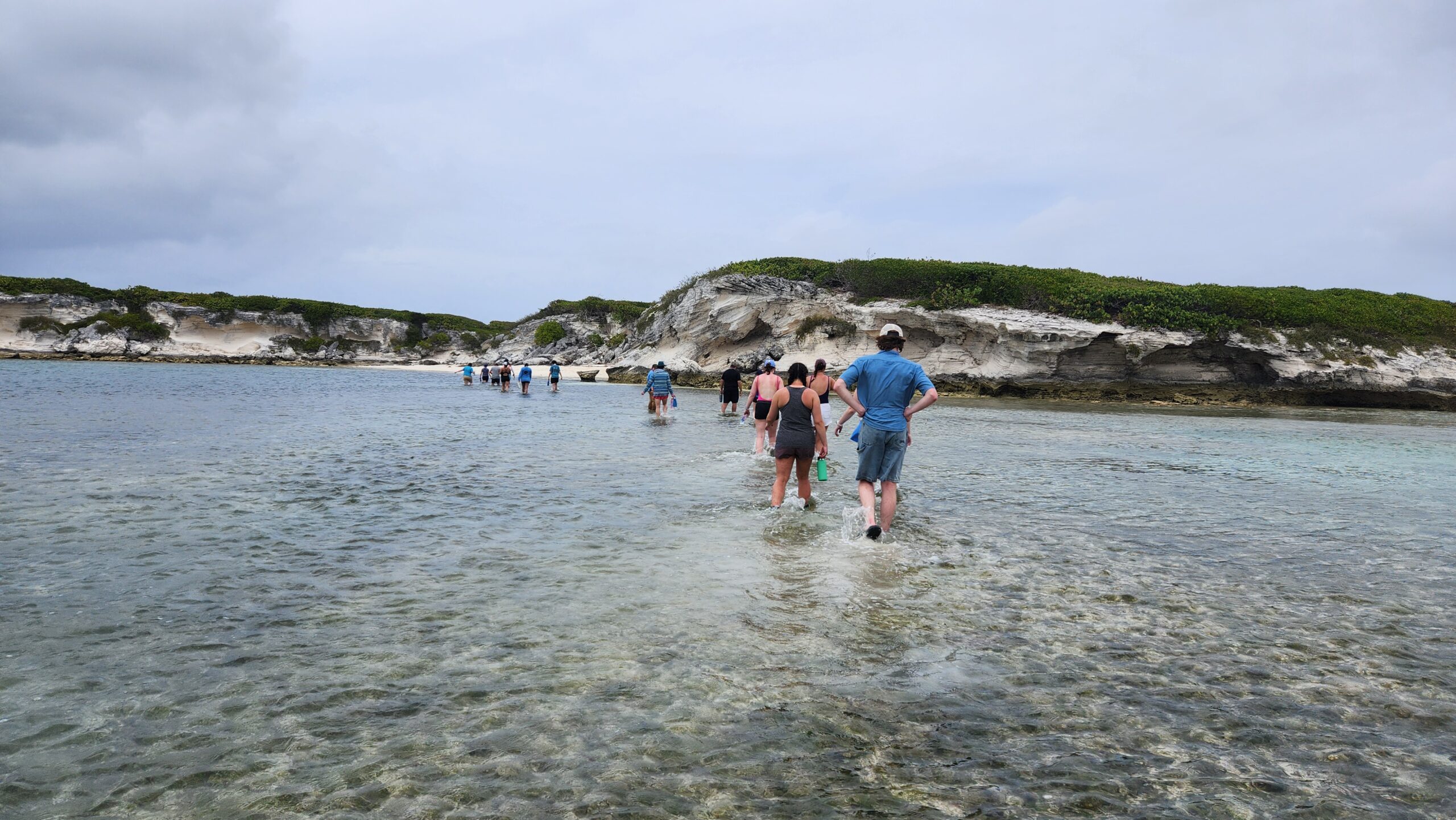 Students walk and observe the geology of San Salvador Island. (Photo provided)