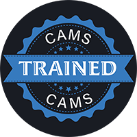 Logo showing black circle with blue accents and white text reading CAMS Trained