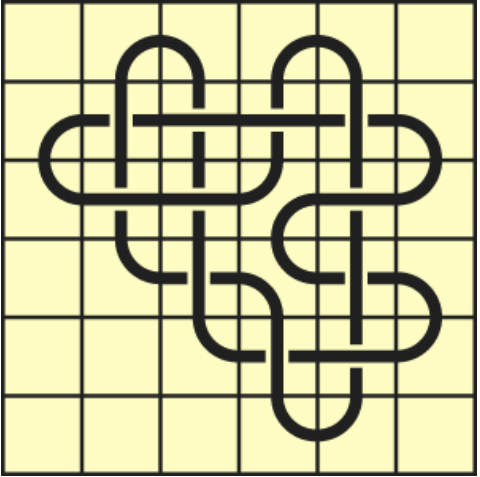 10_1 Interlocking black line knot on a light yellow grid background.
