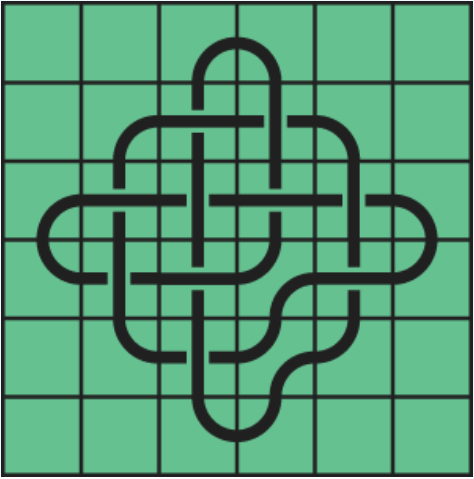 10_100_0 Interlocking black line knot on a green grid background.