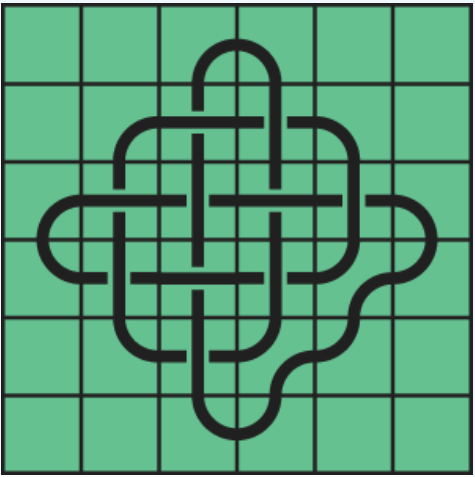 10_116_0 Interlocking black line knot on a green grid background.