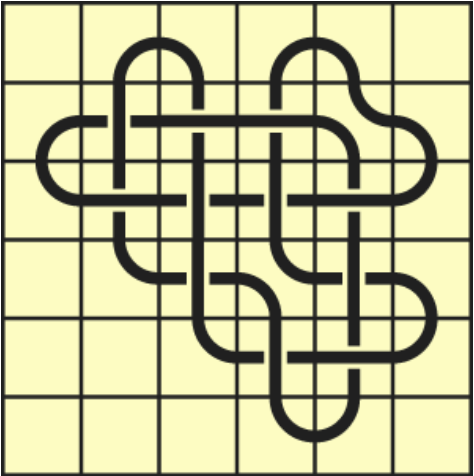 10_12 Interlocking black line knot on a light yellow grid background.