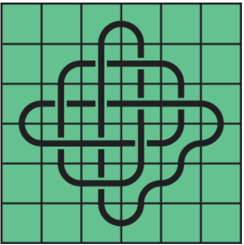 10_124_0 Interlocking black line knot on a green grid background.