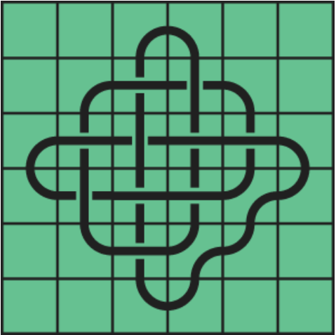 10_125 Interlocking black line knot on a green grid background.