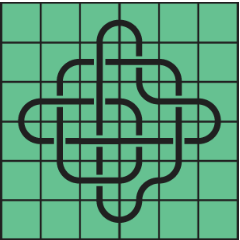 10_126 Interlocking black line knot on a green grid background.