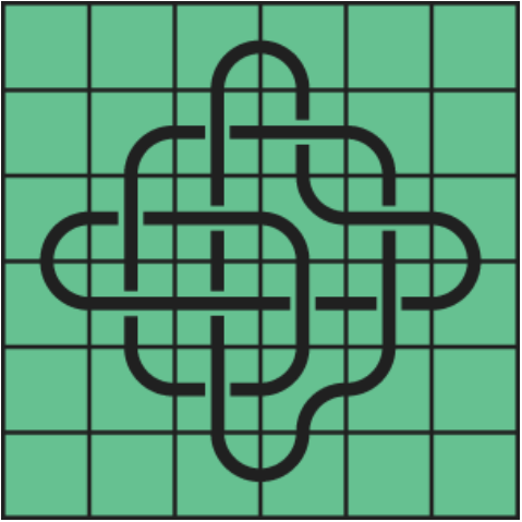 10_127 Interlocking black line knot on a green grid background.