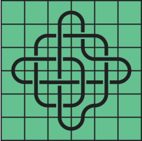 10_148 Interlocking black line knot on a green grid background.