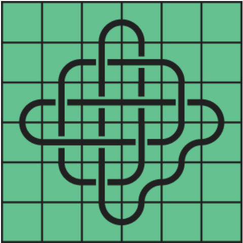 10_159 Interlocking black line knot on a green grid background.