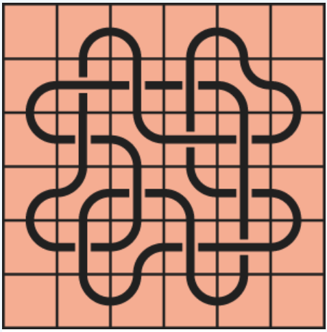 10_20 Interlocking black line knot on a light orange grid background.