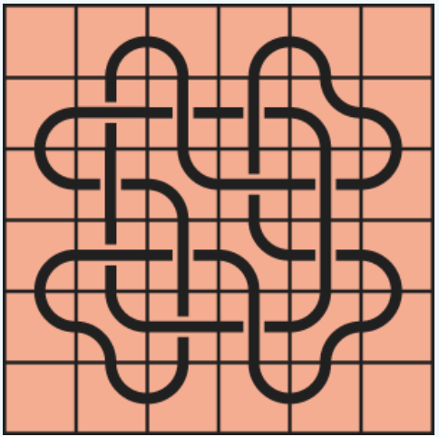 10_21 Interlocking black line knot on a light orange grid background.