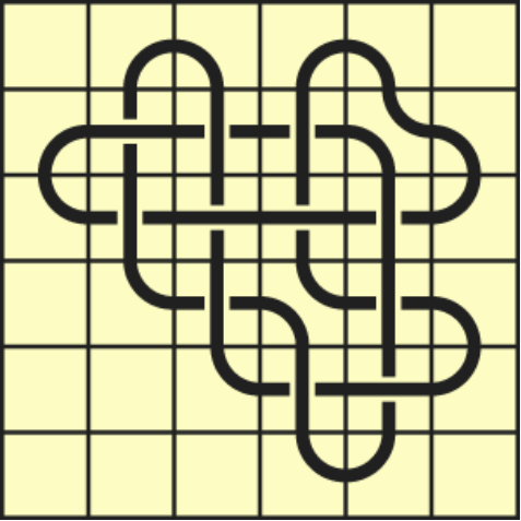 10_22 Interlocking black line knot on a light yellow grid background.