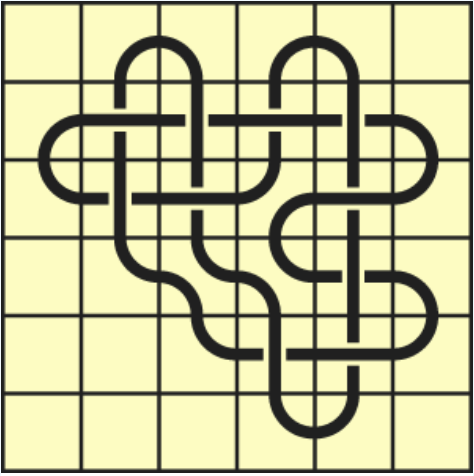 10_4 Interlocking black line knot on a light yellow grid background.