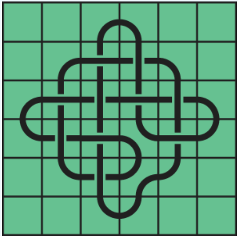10_41 Interlocking black line knot on a green grid background.