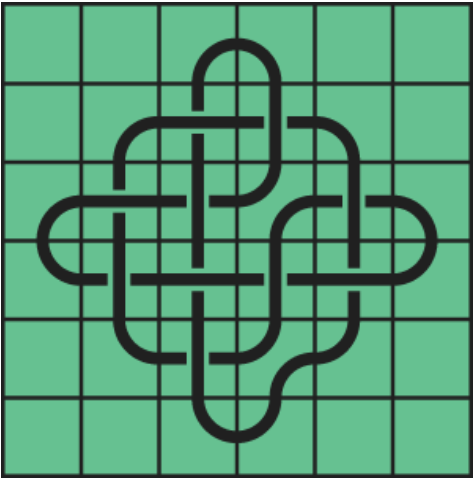 10_44_0 Interlocking black line knot on a green grid background.