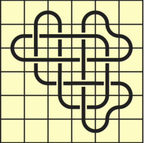 10_78 Interlocking black line knot on a light yellow grid background.