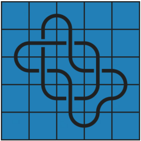 5_1 Interlocking black line knot on a blue grid background