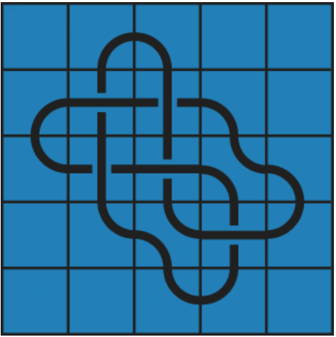 5_2_0 Interlocking black line knot on a blue grid background