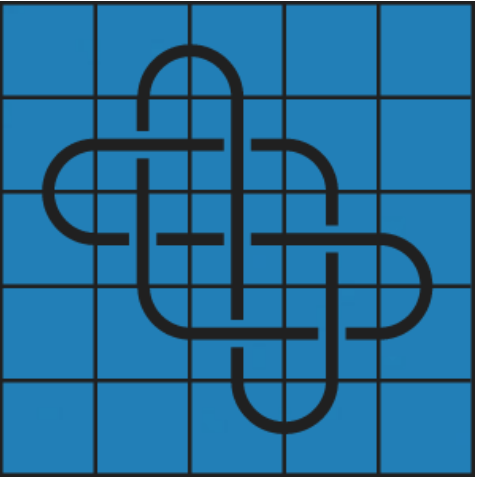 6_1_0 Interlocking black line knot on a blue grid background