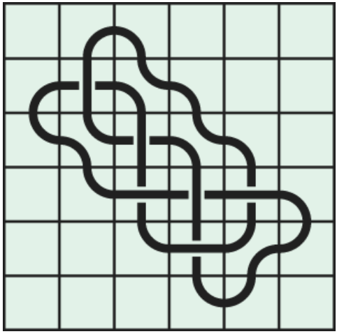 6_3 Interlocking black line knot on a light green grid background.