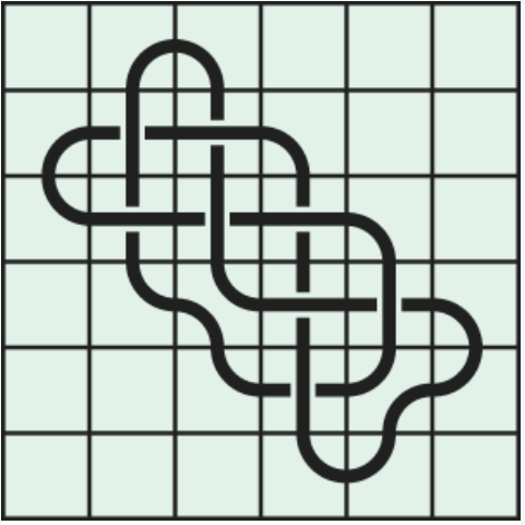 7_3 Interlocking black line knot on a light green grid background.