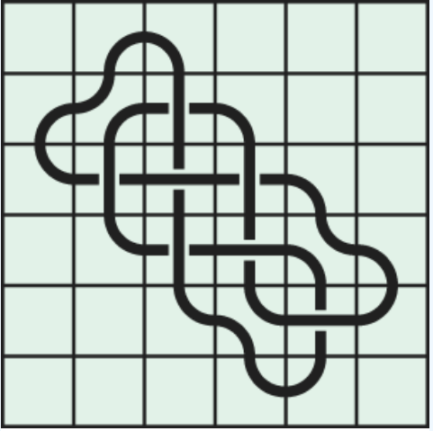 7_6 Interlocking black line knot on a light green grid background.