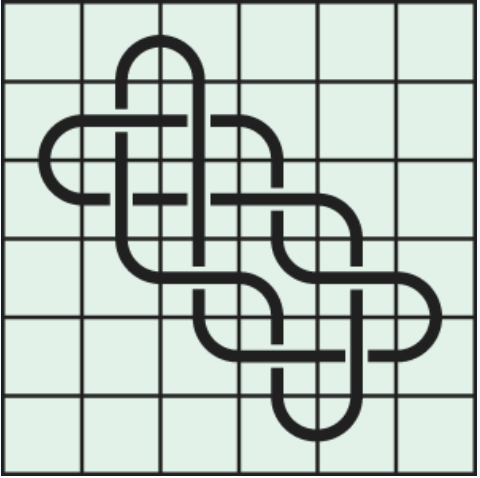 8_1 Interlocking black line knot on a light green grid background.