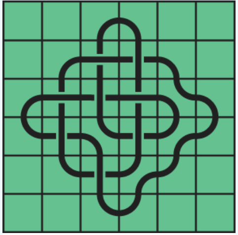 8_10 Interlocking black line knot on a green grid background.
